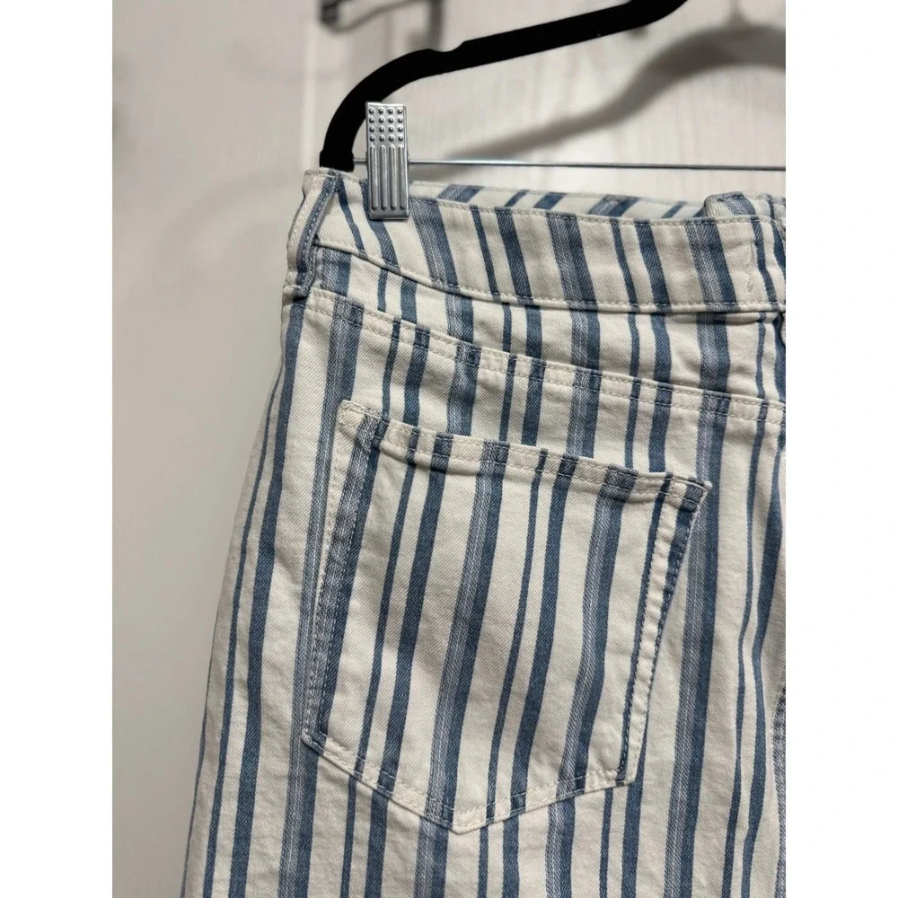 Loft Blue White Striped Denim Mini Skirt Womens 12 Cotton‎ Stretch coastal